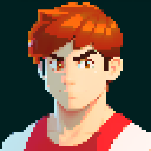 portrait, sprite art, young man, worker, buff, narrow eyes, himbo, dumb