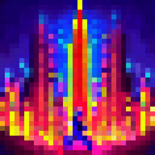 Shiv, a skilled artist, paints a vibrant, 32x32 pixel cityscape at night, featuring towering skyscrapers, neon lights, bustling traffic, and a full moon casting a ghostly glow over everything.