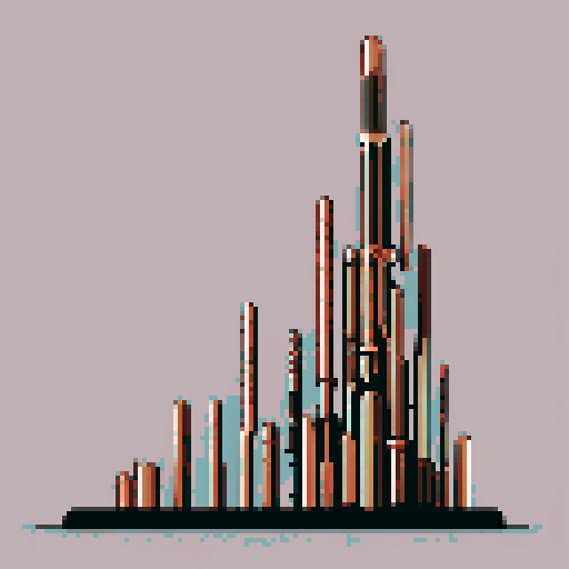 I want a tall vertical copper structure reminiscent of a organ pipe. It should have strange mechanical details that could interlock with each other. I also want this object usable an asset in a videogame, meaning only one object per image, outlined with a strong black stroke, on a solid-color background.