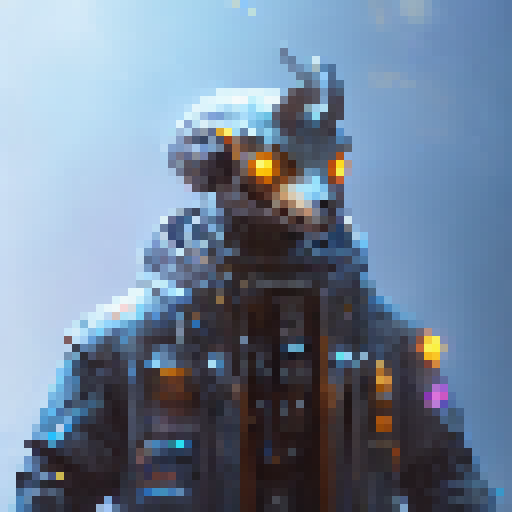 Futuristic, cyberpunk, neon-lit, metallic, sleek, sci-fi. 

        Cybernetic humanoid figure emerges from a hovering pod, wielding a high-tech weapon and clutching a glowing energy orb, against a neon-lit, metallic cityscape.