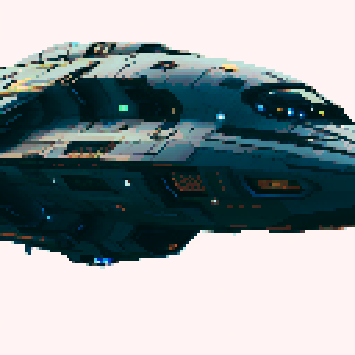 sleek, metallic spaceship, gliding gracefully through the starry sky, pixelated and vibrant with colors in sRGB