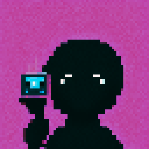 a weird alien portrait holding a camera, profile photo style pixel art high detail