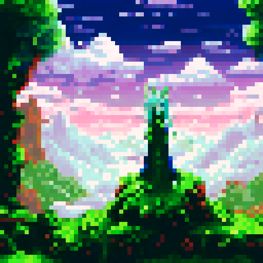 Ethereal elf maiden, adorned in emerald green, stands amidst a desolate pixelated landscape, her once-pristine clothing now torn and stained by the savage attacks of her elven kin