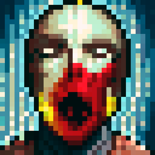 slaughter, bloody, brutal, intense, game icon, 32x32 pixel art, sRGB, skill art, close up, portrait, gory, violent, graphic, menacing, dark, shadowy, twisted, horrifying