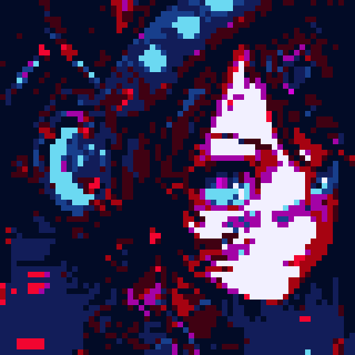 cyberpunk anime girl with cat ears, headphones, and cyborg eyes, in a landscape portrait showcasing vibrant neon cityscape and futuristic technology