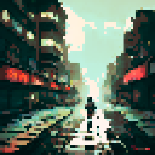 Dark, towering smokestacks; rusty, abandoned factories; eerie, flickering streetlights; imposing, shadowy skyscrapers; decaying, graffitied walls; a desolate, moonlit alleyway; a lone, silhouette figure; a foggy, polluted skyline; towering, neon-lit billboards; a dilapidated, iron bridge, landscape portrait