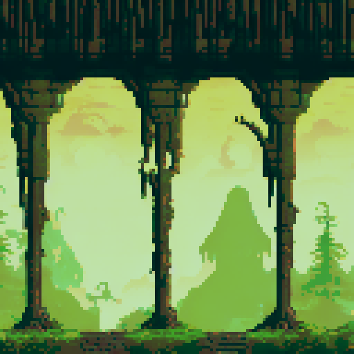 lovecraftian hyeroglyph wall, ancient mystical symbols, eerie purple glow, pixelated landscape, eerie forest, ominous moon, creepy creatures, pixel art props, mysterious artifacts, sRGB color palette