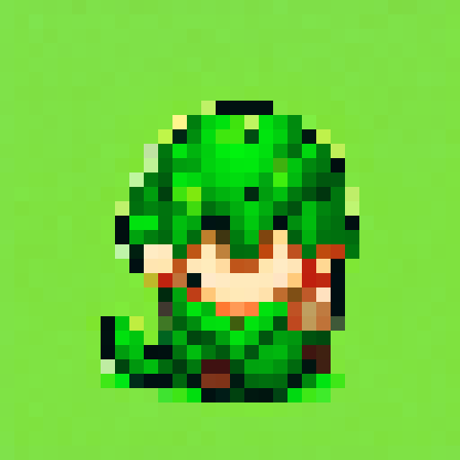 Single bush sprite, cozy, green, pixel art, sRGB