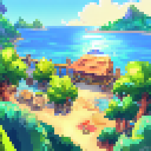 A beach with palm trees in the Caribean, looking out to the ocean at night, seen from ground level, night time, stars in the sky, pixel art, in the style of Monkey Island 2 background art