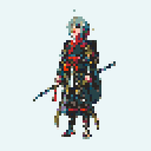 historically accurate muromachi samurai in traditional armor, roguelike rpg full-body sprite