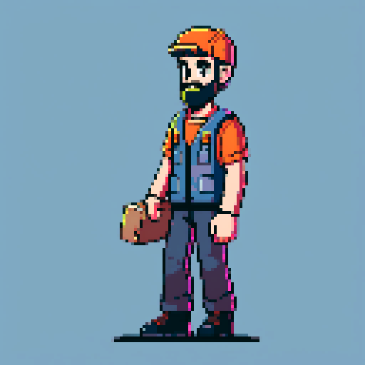young, bearded, male warehouse worker, Amazon Germany, pixel art