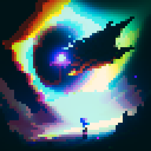 mystery box with vibrant colors, glowing from within, pixelated and vibrant hues, reminiscent of retro video games, sRGB color profile