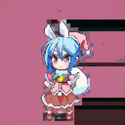 blue haired, bunny eared, Santa girl in pokemon pixel art style