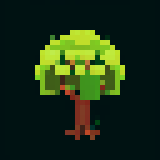 A small, young tree-like creature with tender green leaves sprouting from its branches. It has a slender trunk with light brown bark and a pair of bright, curious eyes. The sapling has a gentle, hopeful expression and stands firmly on its roots. No background.
