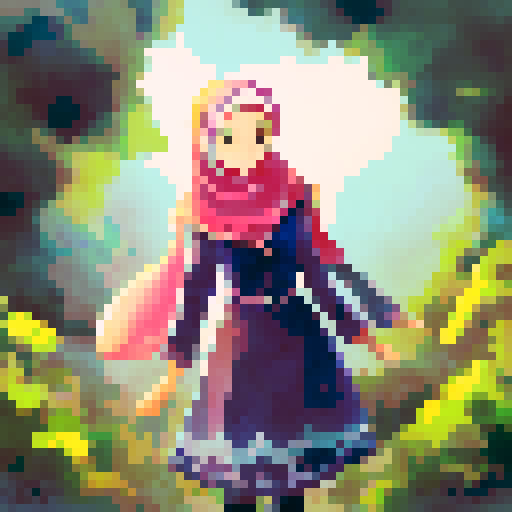 Amanda Seyfried's thick, natural curves accentuated by a tight dress, framed by a beautiful hijab, in a landscape portrait with dreamy, soft focus