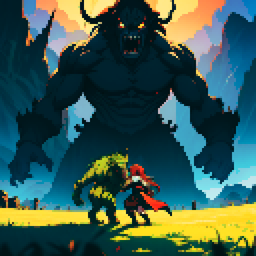 giant monsters fighting over dark evil landscape