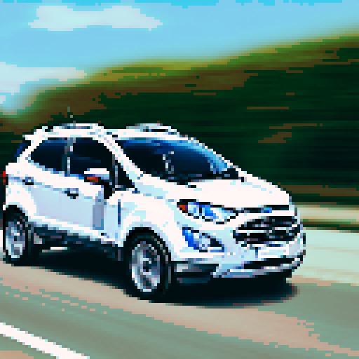 Photorealistic, centered Ford Ecosport in a three quarter view, right wheel in front, clean background, pixel art style with sRGB colors