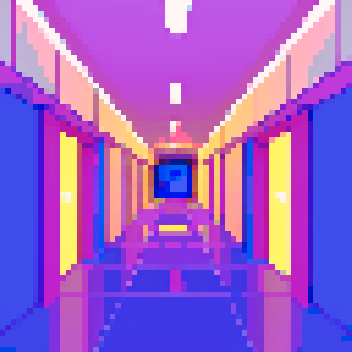 top down pixel art space station corridor