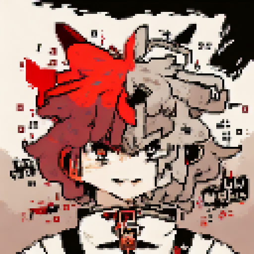 Pixelated caricature of a fierce, samurai warrior with a menacing expression, featuring bold black lines and sharp angles, all rendered in a monochromatic palette.