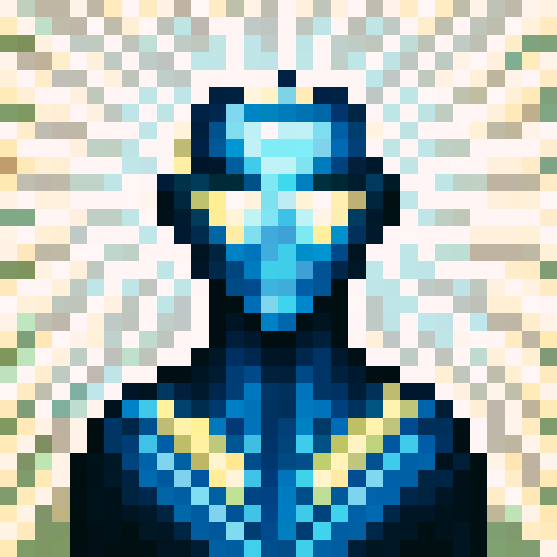 cyborg with laser beam weapon, game icon, 32x32 pixel art, sRGB, skill art, close up, portrait