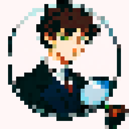 fox Sherlock Holmes, inquisitive gaze, magnifying glass, pixel art, sRGB