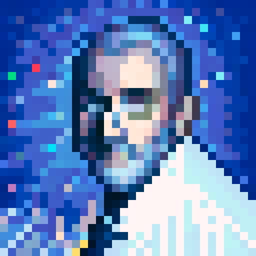 Create a close-up, skillful portrait in a game icon style with 32x32 pixel art, using vibrant sRGB colors.