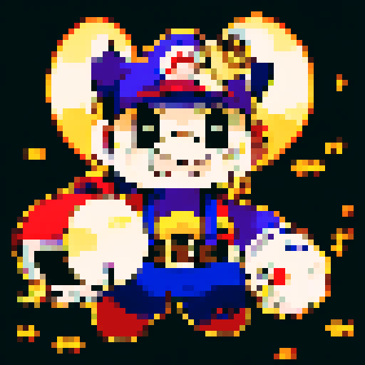 golden Mario coin, shiny surface, glimmering sparks, character portrait, close up, anime style, pixel art