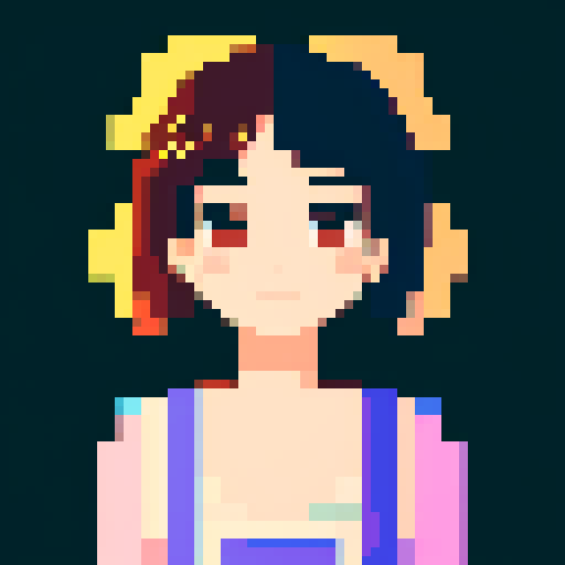 portrait, sprite art, eccentric young woman, asian american, casual, cozy