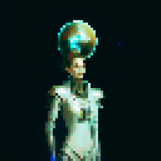 A towering, metallic golem with glowing blue eyes stands guard in front of a futuristic castle, surrounded by floating orbs of arcane energy and a dragon perched atop a spire