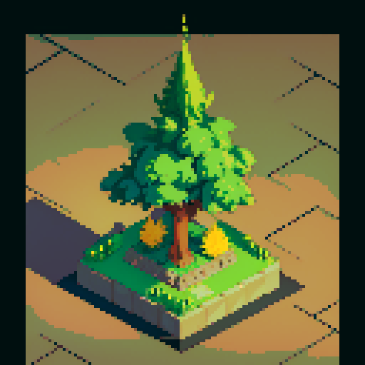 Giant Pineapple tree. Isometric view, set at night. With little baby pineapple saplings around.
