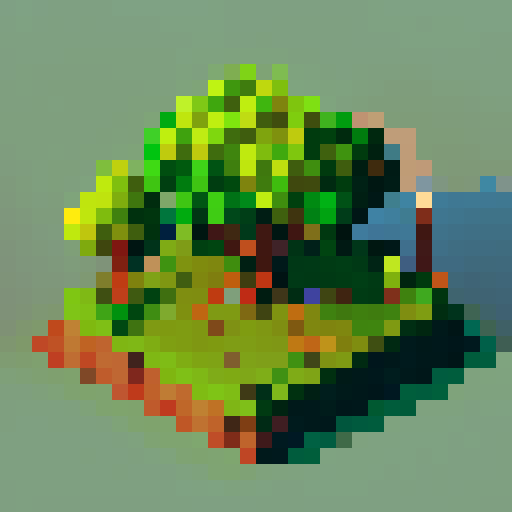 only one big chestnut tree, in the center, green leaves, brown trunk, fantasy top-down RPG with an orthogonal camera, simple pixel art, square plain platform