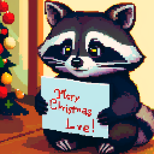 Raccoon holding a christmas letter that says "With love for Jess"