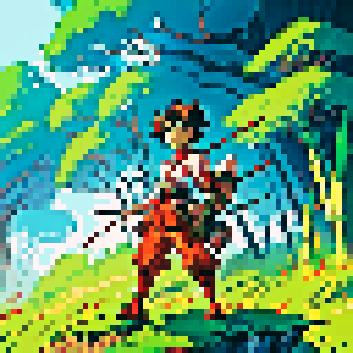 Samurai Benjie, a friendly teenage red panda with a kind and extroverted personality. He wears traditional samurai armor adapted for a red panda—lightweight with bamboo elements and decorative accents. Benjie stands in a relaxed pose, holding his slingshot at his side. His expression is friendly and determined. The style is colorful, whimsical, and enchanting, inspired by Miyazaki films like My Neighbor Totoro or Princess Mononoke