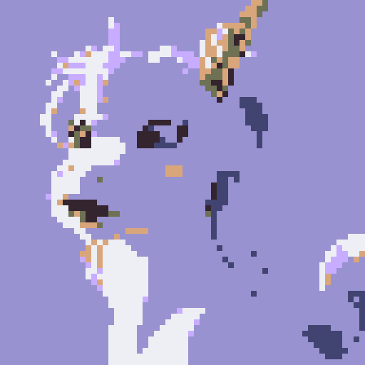unicorn woman hybrid with cloven hooves, furry, playful expression, clear detail, pixel art style