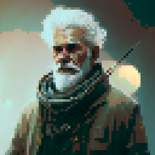 Fisherman grandpa portrait, weathered face, flowing white beard, holding a mystical fishing rod, in a fantasy RPG style
