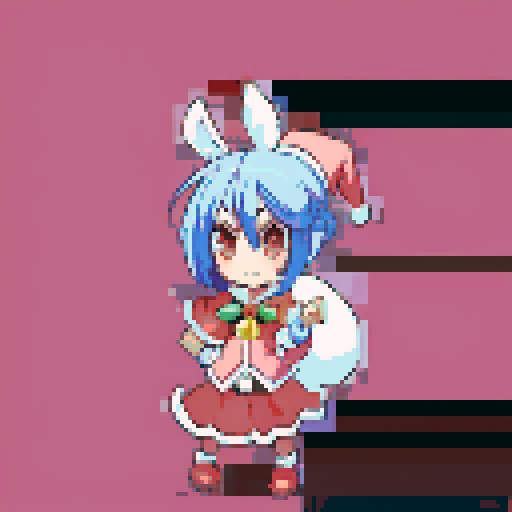 blue haired, bunny eared, Santa girl in pokemon pixel art style