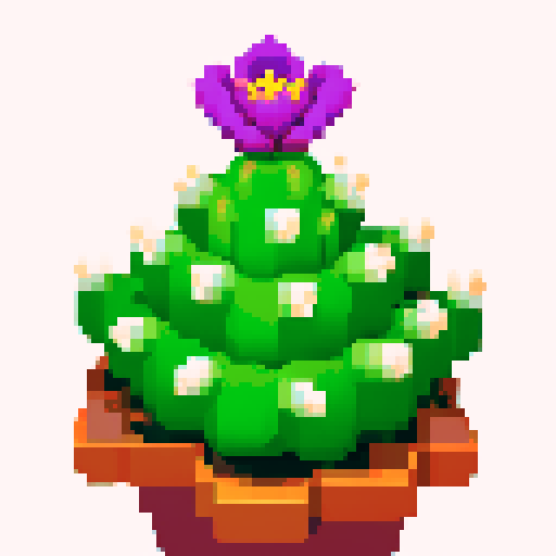 cactus with purple flower on top, close up, game icon, white background
