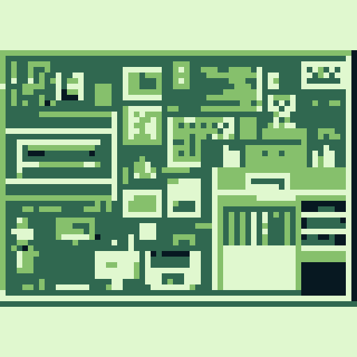 pixel art display board with vibrant posters, retro articles, nostalgic awards, and colorful papers, showcasing a mesmerizing blend of 8-bit graphics sprites