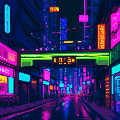 Cyberpunk city, vibey, moody, neon, road