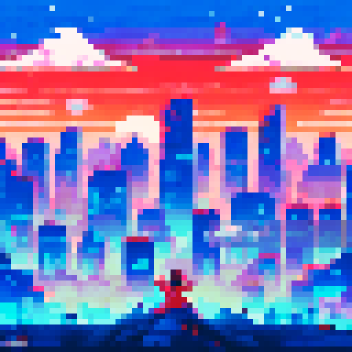 Samurai warrior, neon-lit cityscape, towering skyscrapers, pixelated raindrops, electric energy flowing from katana blade