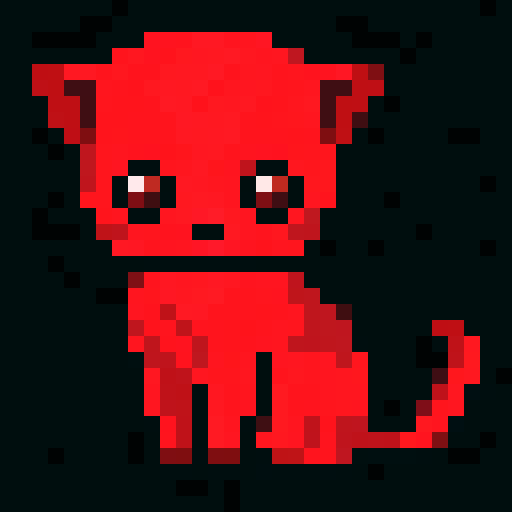 red devil cat, close up, skill art, game icon, 32x32 pixel art, sRGB, vibrant red fur, piercing yellow eyes, wicked grin