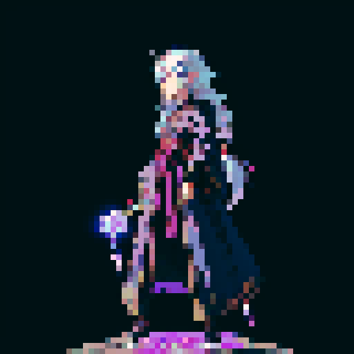 legendary anime girl wizard, floating above the ground, long flowing hair, dark and emo colors, glowing magical staff, intricate and ornate robes, intense and focused expression looking to the right, not wearing shoes, sparkling and shimmering background, sRGB