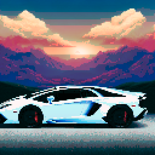 Photorealistic, centered Lamborghini Aventador in a three quarter view, clean background, pixel art style with sRGB colors