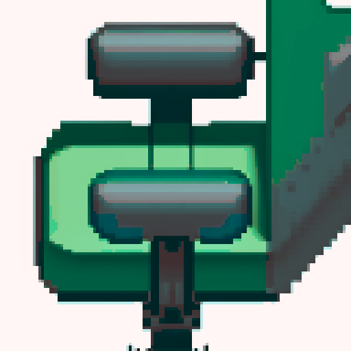 pixel art gamer chair, vibrant green color, retro style, square-shaped cushions, ergonomic design, sleek armrests, high backrest, sRGB color profile