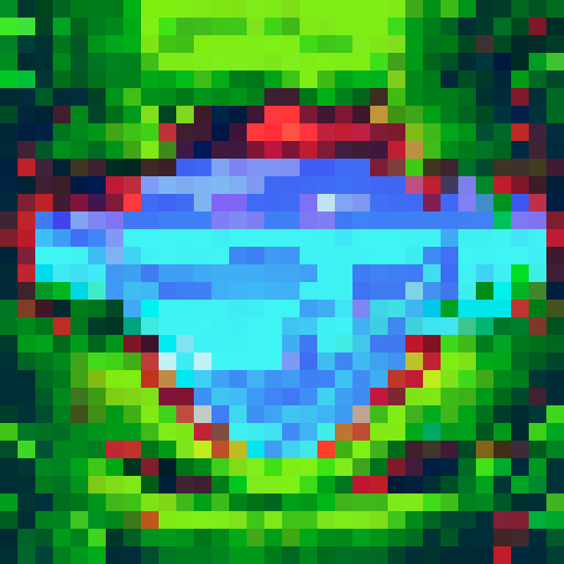 Vibrant green blades, tightly packed and uniform in height, form the seamless carpet of a game's floor, rendered in pixel art style with sRGB color palette, nestled against a backdrop of a majestic and sprawling landscape