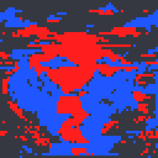 One bit style background of the deep sea, dark tone with red and blue neon lights