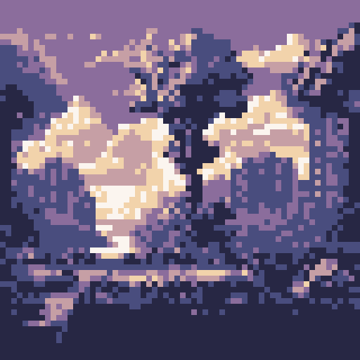 lush green leaves, towering trunk, sunlight filtering through branches, vibrant colors, detailed texture, serene atmosphere, pixelated landscape, sRGB color space, pixel art style