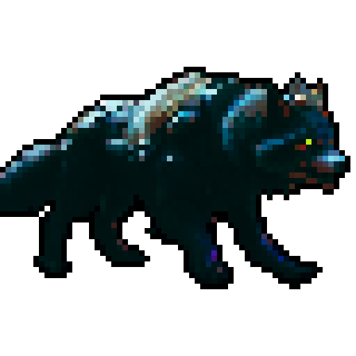 Full body shot of wolf with red glowing eyes, razor sharp teeth, drooling and preparing to attack in a field on a cloudy day