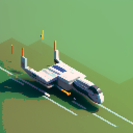 A spaceship taking off on a golf course