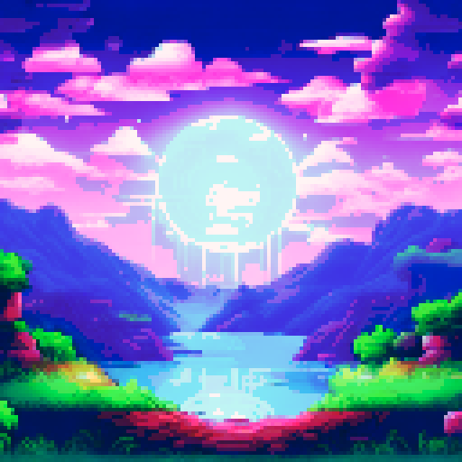 white, glowing, magical, electric orb, floating in space, wide image, sRGB, pixel art, background, landscape